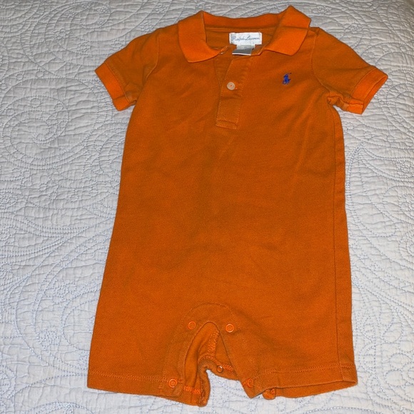 Ralph Lauren baby one Piece Orange with navy logo. 9 months. Shortall - Picture 1 of 4